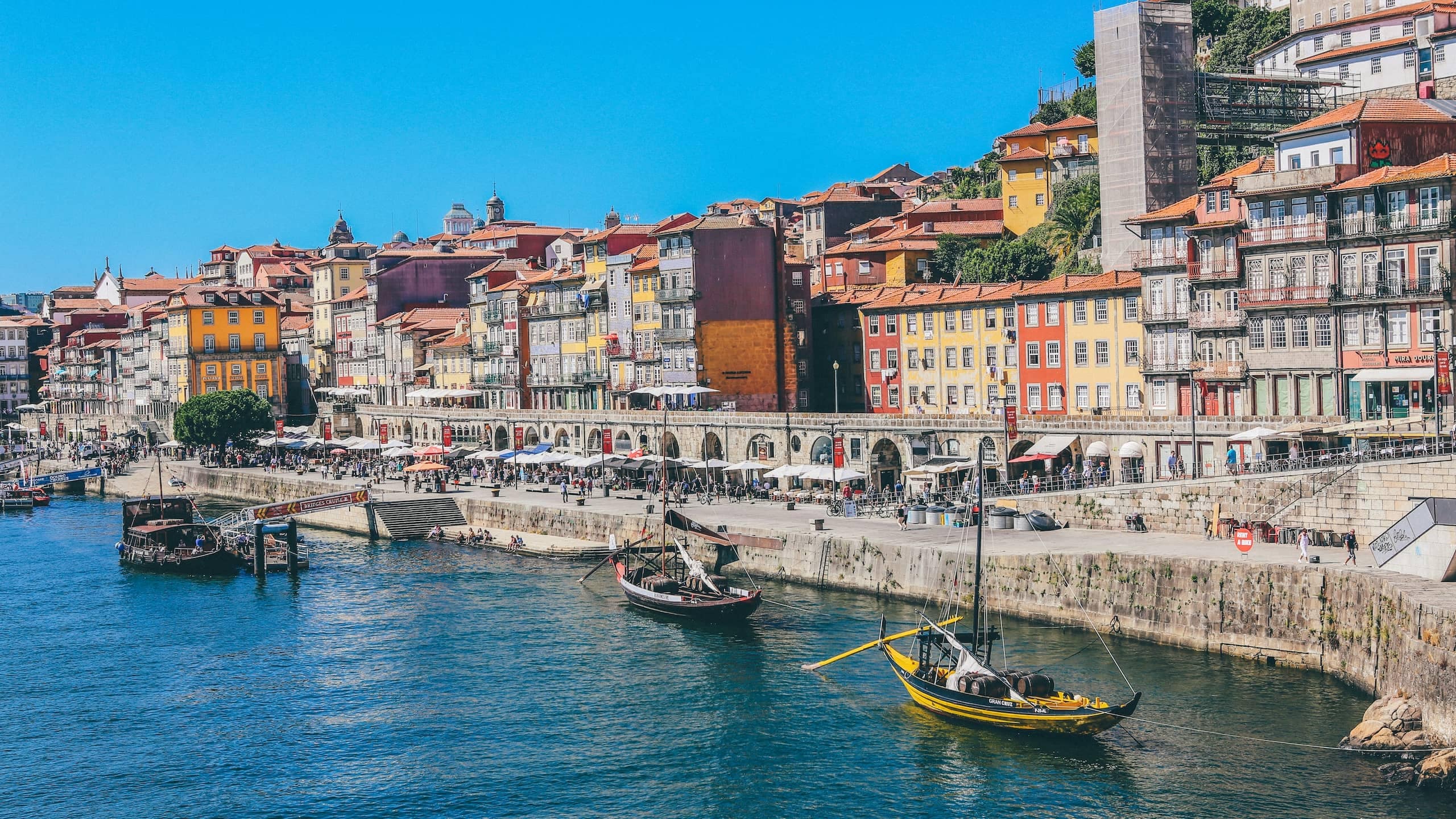 Porto’s Ribeira waterfront and rabelo boats on the Douro